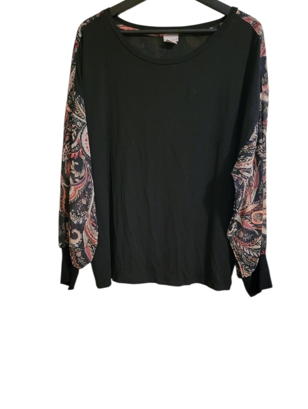Chico's Black Paisley Long Sleeve Blouse